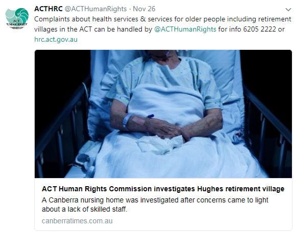 Canberra aged care home investigated for allegedly limiting advocates’ visits to disabled residents