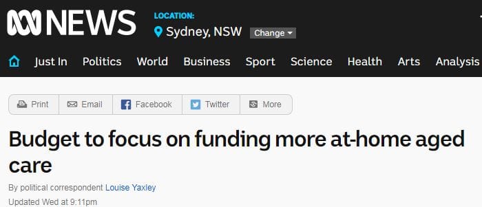 Home care predicted to be focus in Federal Budget