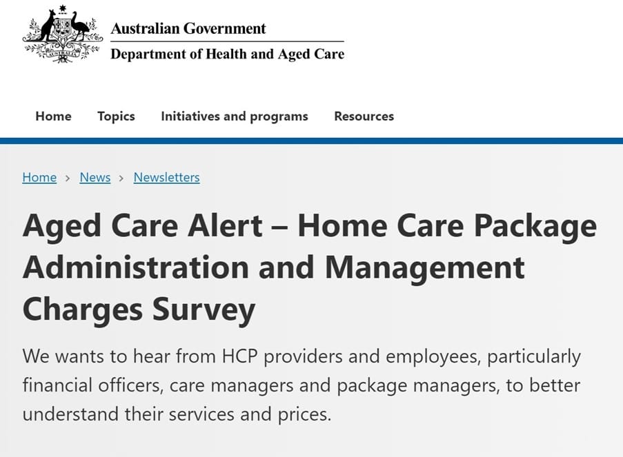 Department of Health and Aged Care surveys Home Care Package providers and employees