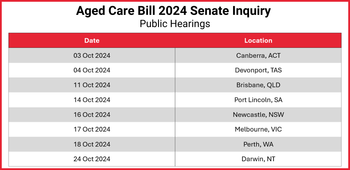 Hourly updates on Senate Inquiry into the Aged Care Bill 2024 in Canberra today