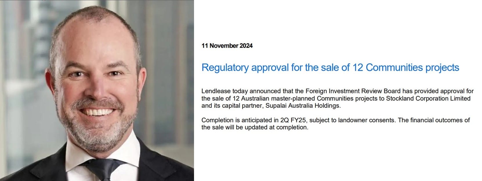 Foreign Investment Review Board clears Stockland’s purchase of Lendlease’s masterplanned communities with nine land lease sites