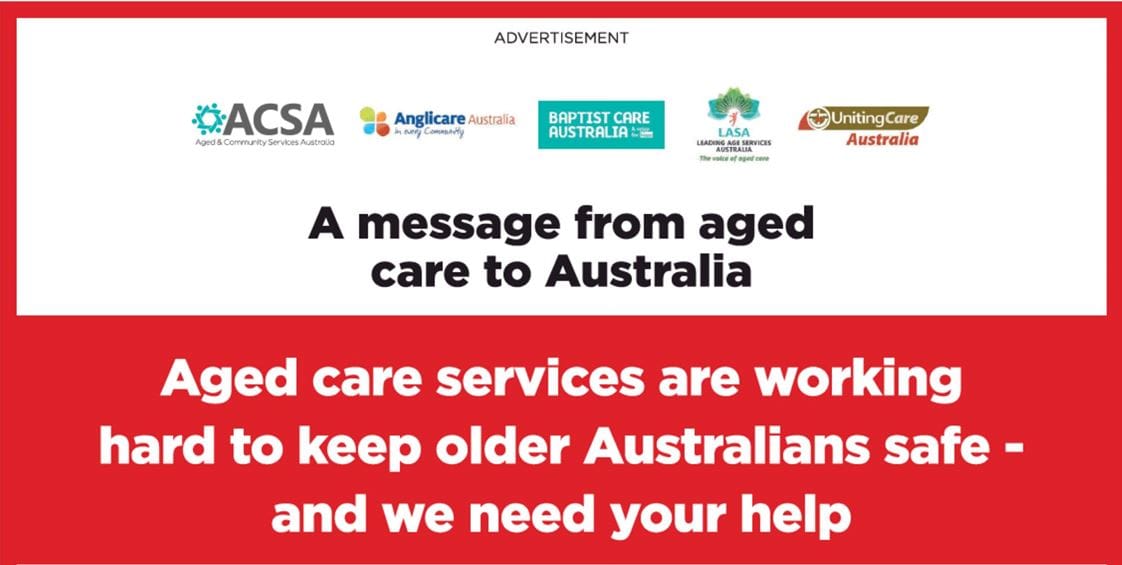 PM says code of conduct for aged care visitations on its way – but peaks and organisations take out full-page newspaper ads to lobby Govt