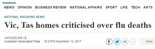 Management identified after 18 residents die from flu