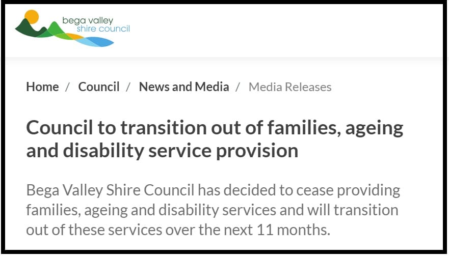 Bega Valley Shire Council latest to stop providing home care