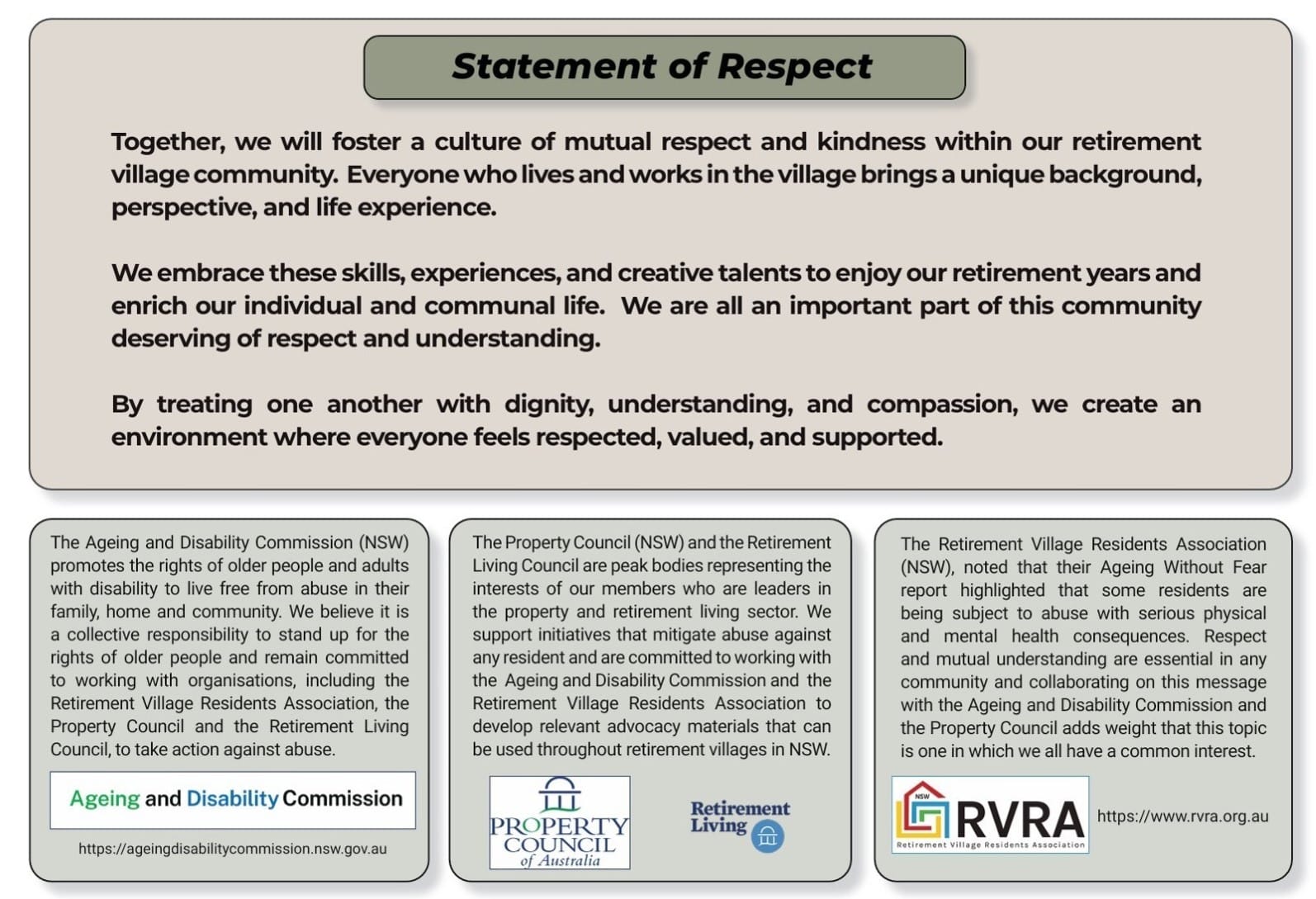 RVRA, ADC and RLC’s united message to denounce elder abuse, impacting 40% of village residents