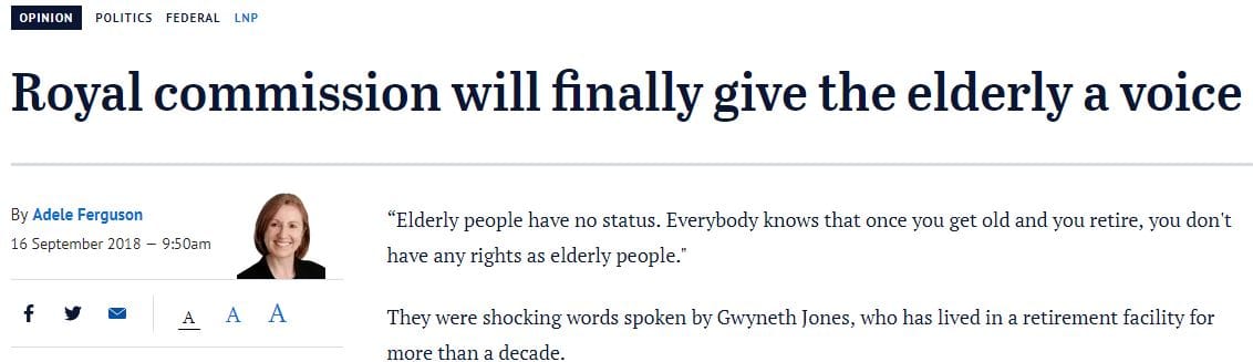 Fairfax’s Adele Ferguson pushing hard for retirement villages to be included in the royal commission