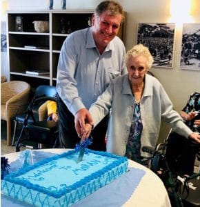 Moran’s Managing Director, Peter Moran with resident Vera Redman, who is about to turn 102 years. Image: Moran Health Care