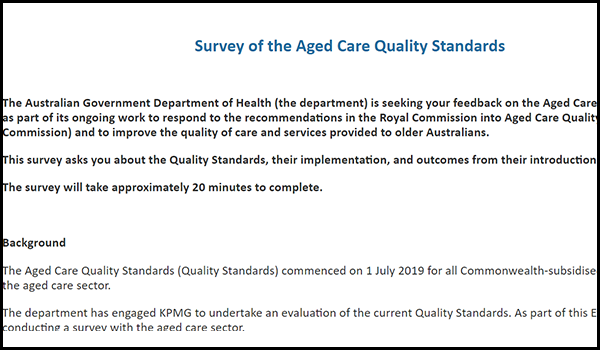 Providers invited to complete Aged Care Quality Standards survey
