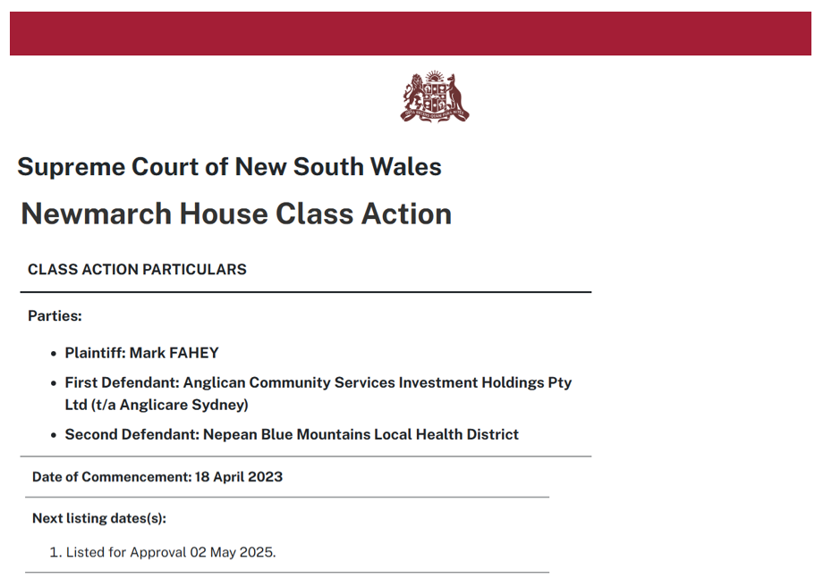Judge reviews final payout approvals in Newmarch House aged care class action