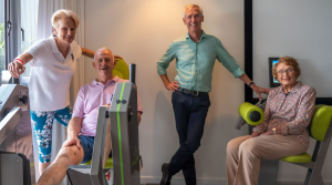 Left to right: Henley on Broadwater Fitness Consultant Liz Webster, resident Blair Bryant, Managing Director Patrick Smith, resident Norma Clarke.