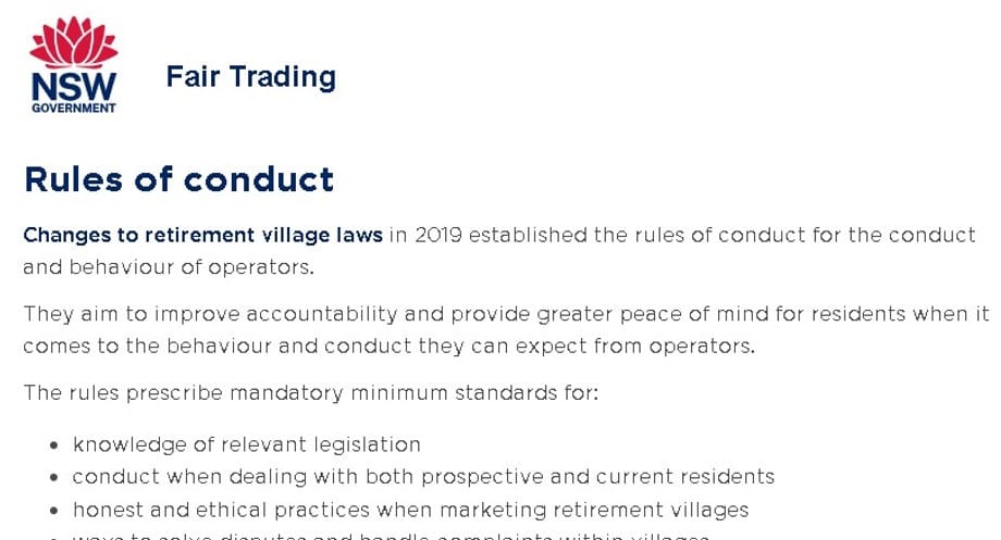 Village residents spur NSW Trading into action over poor Rules of Conduct compliance post image