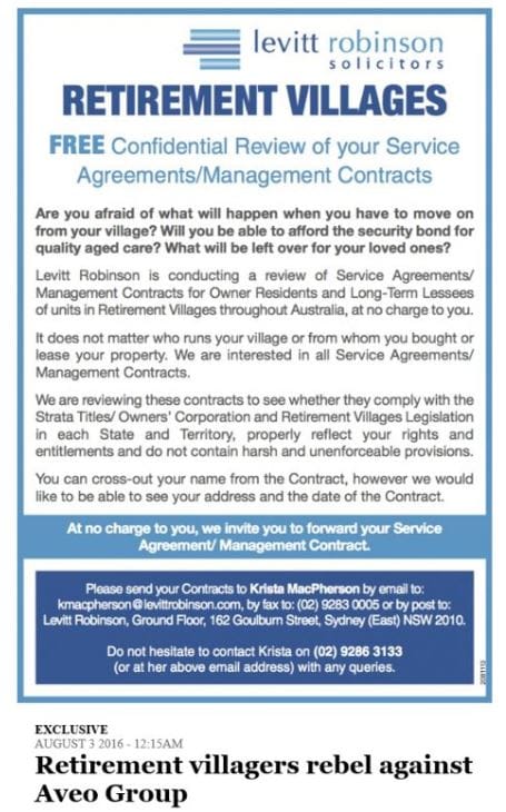 Class action lawyer targets the retirement village sector post image