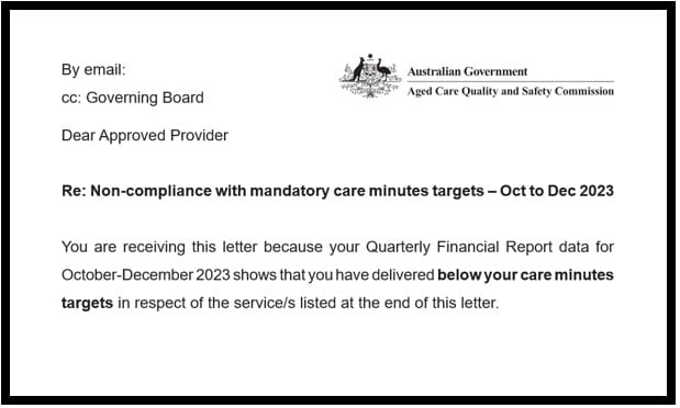 Please explain: Aged Care Quality and Safety Commissioner writes to non-compliant providers on care minutes post image