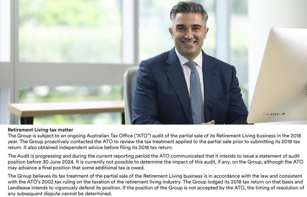 Lendlease states Australian Tax Office audit of its 2018 part-sale of its retirement living business a contingent liability post image