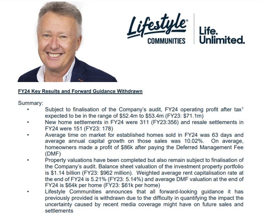 Lifestyle Communities withdraws all forward guidance after ABC 7.30 report post image