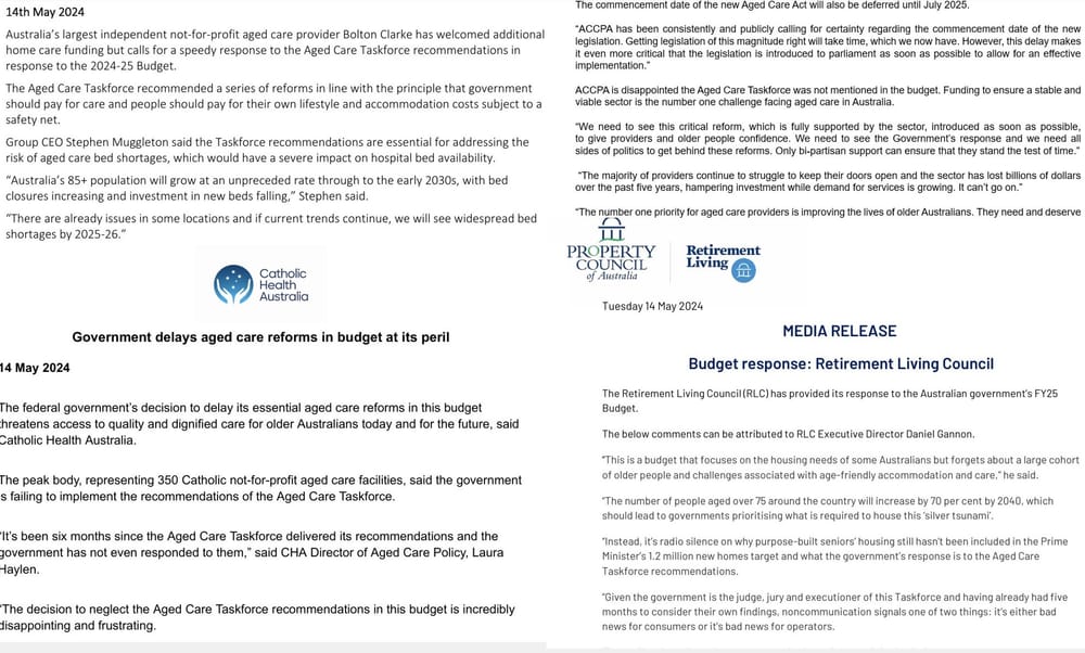 Peak bodies outcry over Aged Care Taskforce silence: 'no excuse for delay' post image