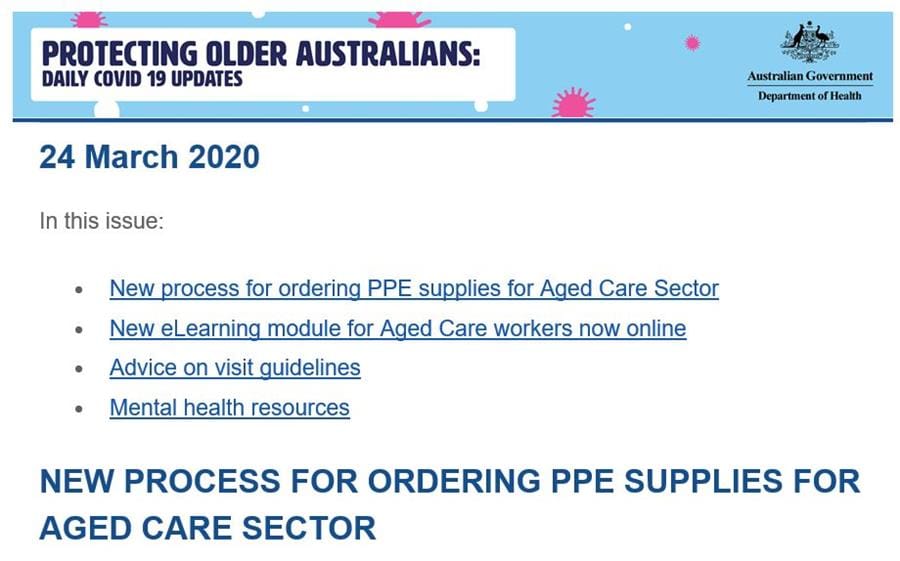 Department of Health warns aged care providers of delays in receiving PPE due to increased demand – and only masks available post image