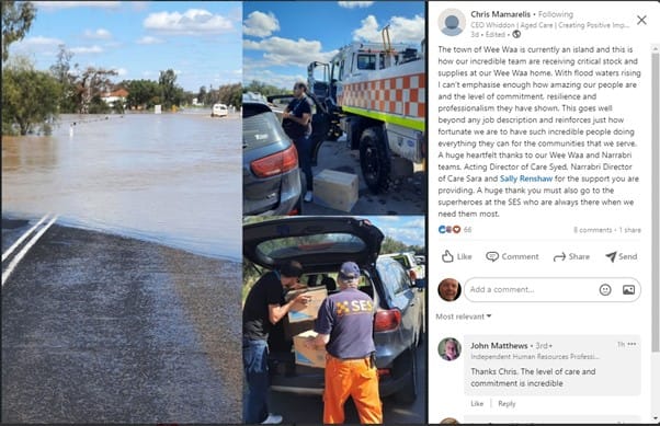 Whiddon’s aged care home in Wee Waa, NSW, cut off by floodwaters with more rain forecast post image