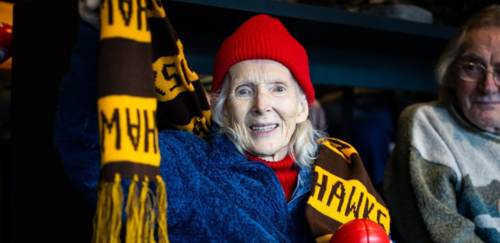 Aged care residents live it up at the footy in Foxtel’s corporate box post image