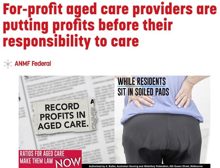 Targeting big private aged care operators’ profits and tax dodges: nurses’ union launches sophisticated media campaign – attracting widespread media coverage post image