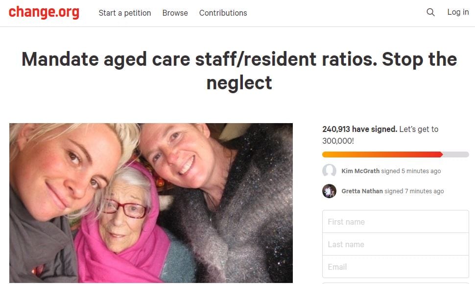 240,000-signature petition to mandate aged care staff ratios to be presented to Ken Wyatt this week post image