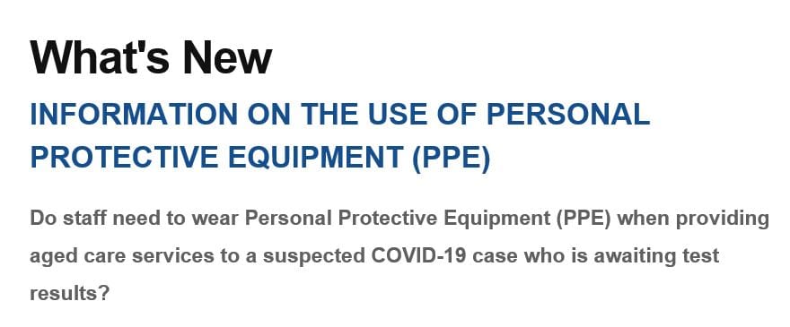 Department of Health says aged care staff do not need to wear PPE unless providing care to suspected coronavirus cases – but will staff agree? post image