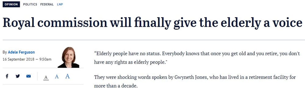 Fairfax’s Adele Ferguson pushing hard for retirement villages to be included in the royal commission post image