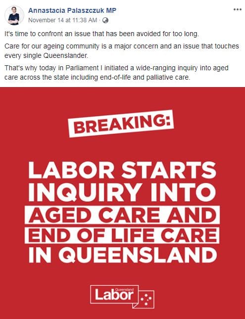 QLD Govt establishes its own 12-month inquiry into aged care and palliative care post image