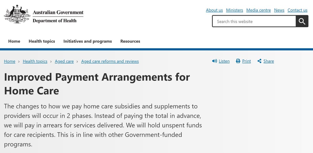 Clarification on new home care payment in arrears arrangements – can providers charge fees on the total package? post image