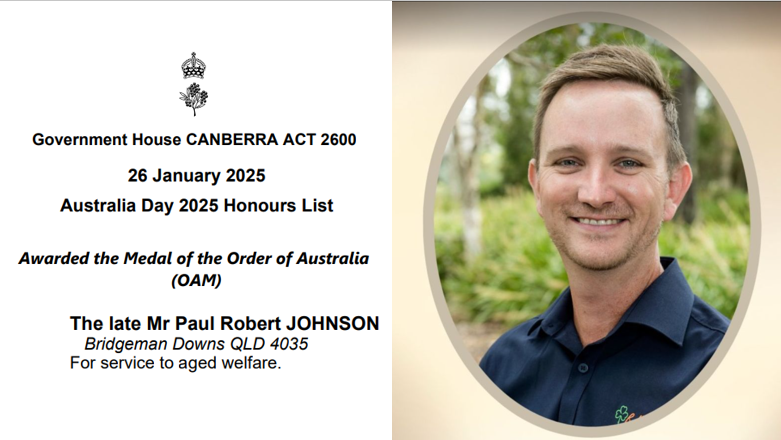 The late Paul Johnson, former COO BallyCara, posthumously awarded Medal of the Order of Australia post image