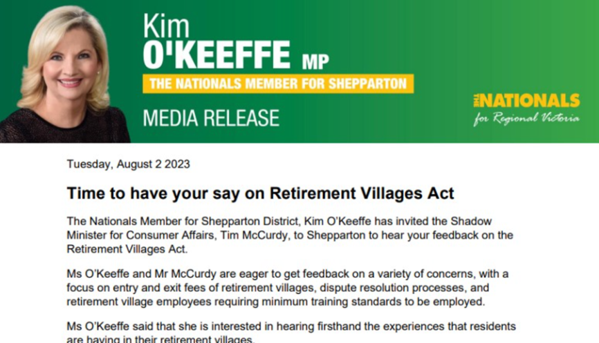 Opposition Victorian MPs seek public consultation on amendments to Retirement Villages Act post image