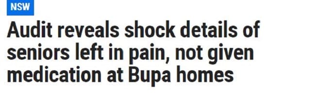 The Daily Telegraph puts Bupa Aged Care on the front page - lining them up for the Royal Commission? post image