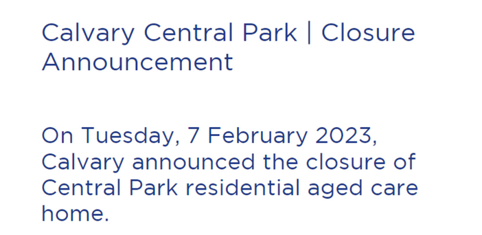 Calvary Central Park aged care home in Melbourne to close post image
