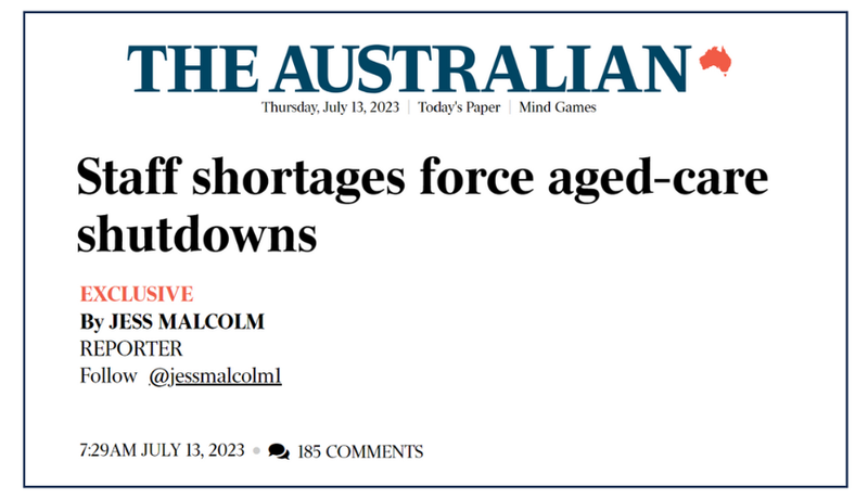 Aged care front page of The Australian again post image